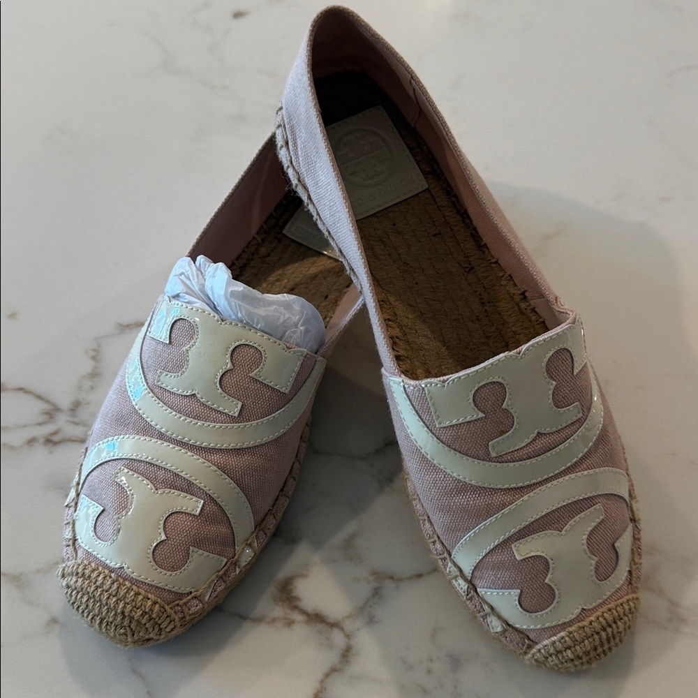 Pink and Cream Tory Burch Espadrille Flats